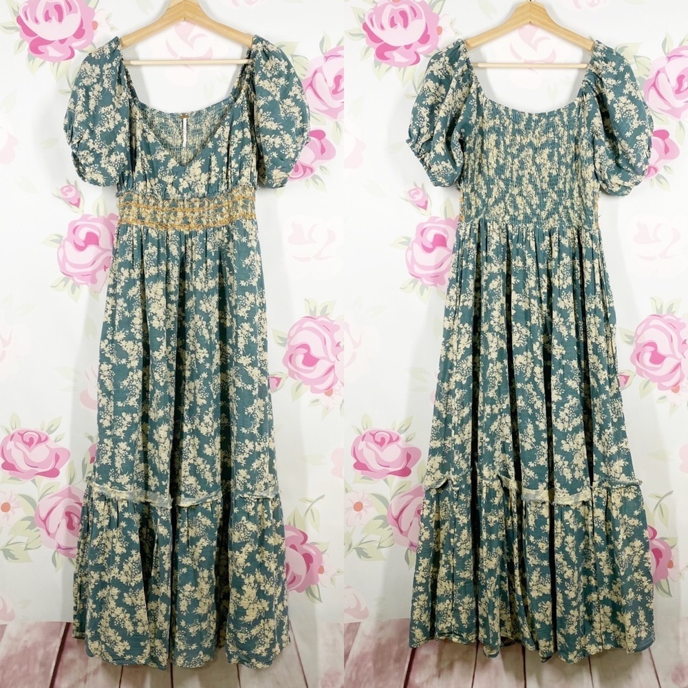 NEW Free People Ellie Floral Boho Prairie Cottagecore Tier Maxi Cotton Dress XS